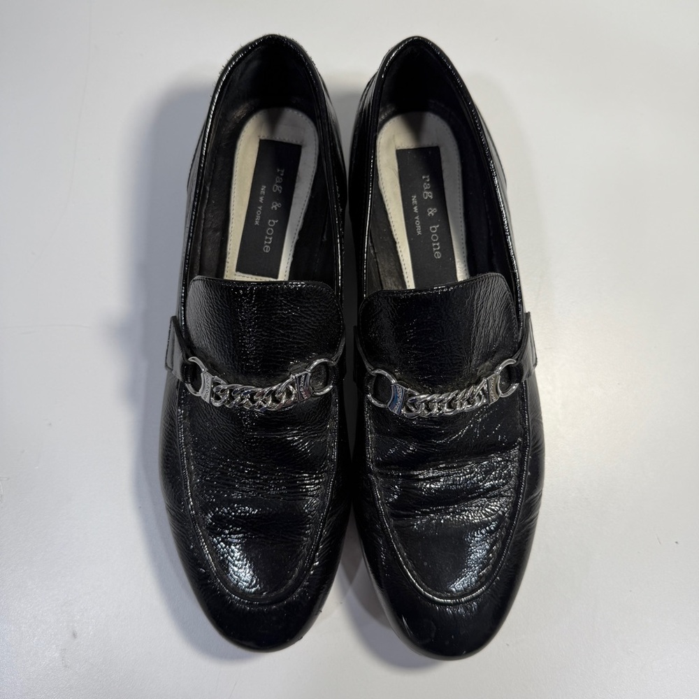 rag & bone Black Leather Chain-Trim Loafers